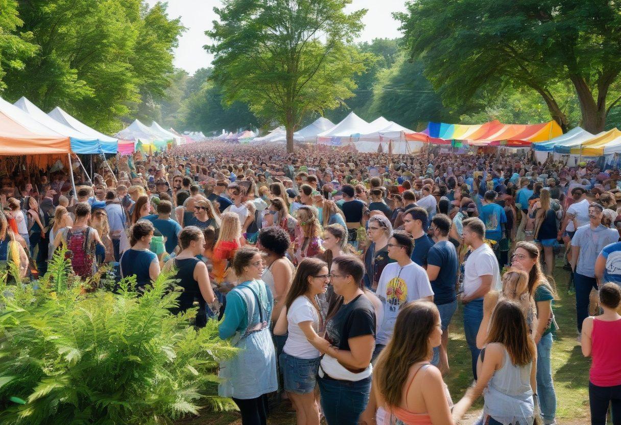 A vibrant community festival scene showcasing LGBTQ+ activists engaging in green initiatives, surrounded by colorful banners and eco-friendly decorations. Diverse individuals of various backgrounds are planting trees, recycling, and sharing knowledge about sustainability. The atmosphere is filled with joy, inclusiveness, and environmental messages. Bright, lush greenery in the background adds to the celebration of nature. super-realistic. vibrant colors. outdoor festival setting.